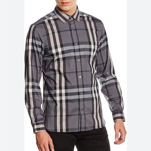 Burberry Gray Plaid Men's Shirt